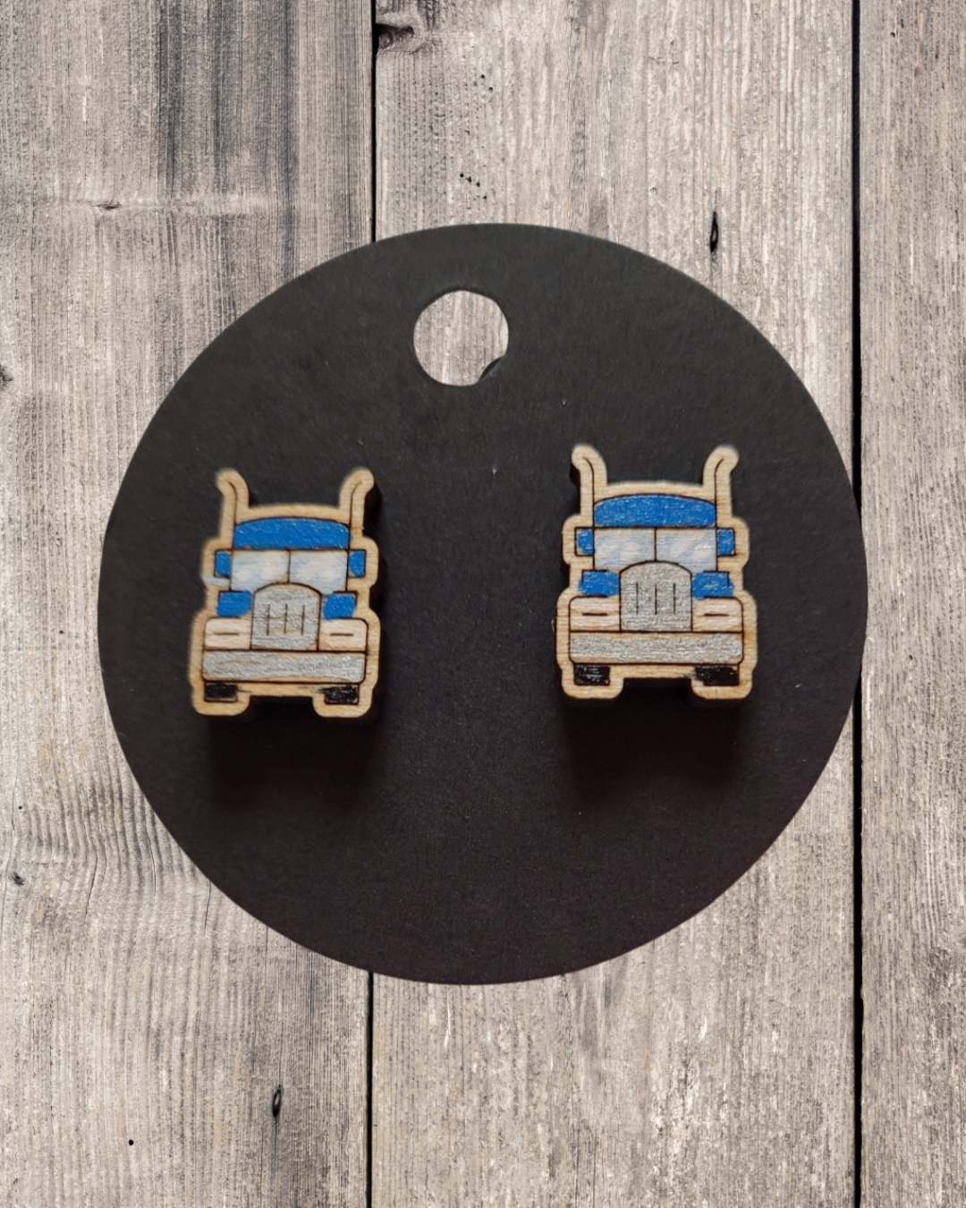 Semi Tractor Trailer Truck Stud Earrings - Basswood - multiple colors