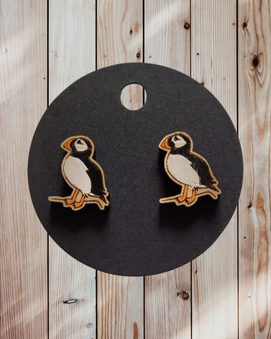 Puffin Bird Stud Earrings - Basswood