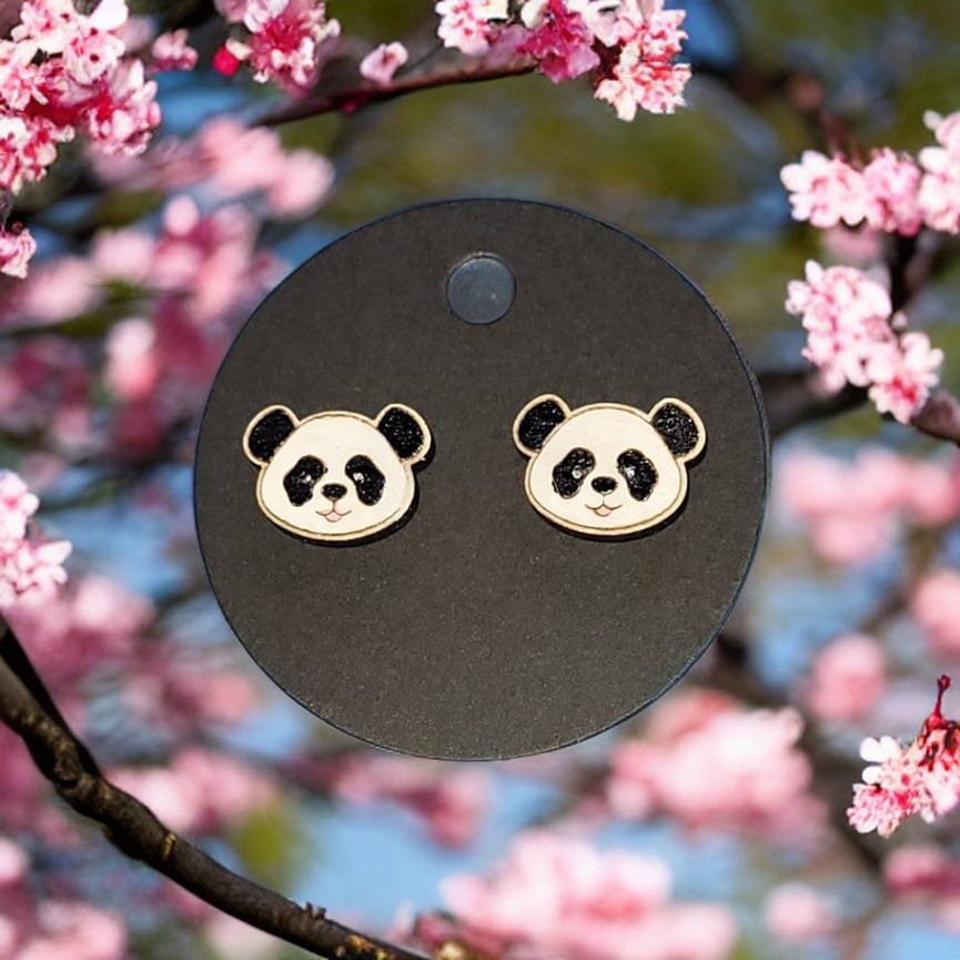 Cute Panda Stud Earrings - Basswood